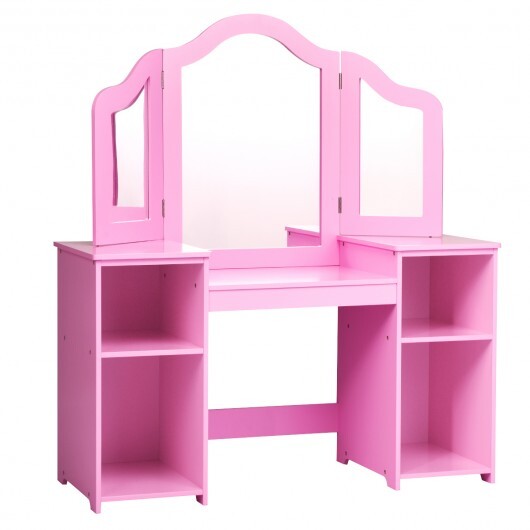 Kids Tri Folding Mirror Makeup Dressing Vanity Table Set-White LuxuryLifeWay Online Store