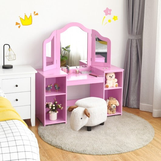 Kids Tri Folding Mirror Makeup Dressing Vanity Table Set-White LuxuryLifeWay Online Store