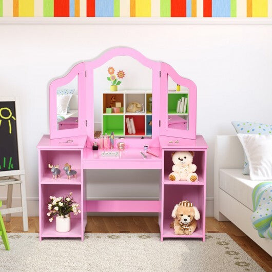 Kids Tri Folding Mirror Makeup Dressing Vanity Table Set-White LuxuryLifeWay Online Store