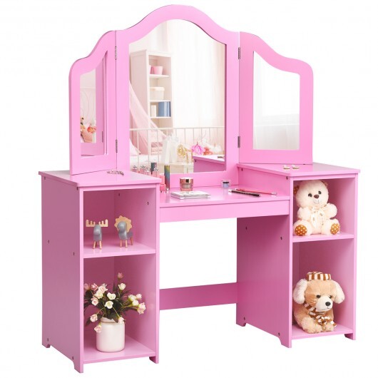Kids Tri Folding Mirror Makeup Dressing Vanity Table Set-White LuxuryLifeWay Online Store