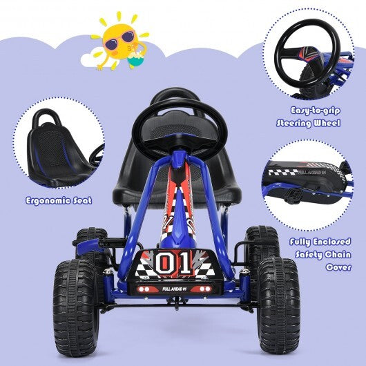 4 Wheel Pedal Powered Ride On with Adjustable Seat-Blue LuxuryLifeWay Online Store