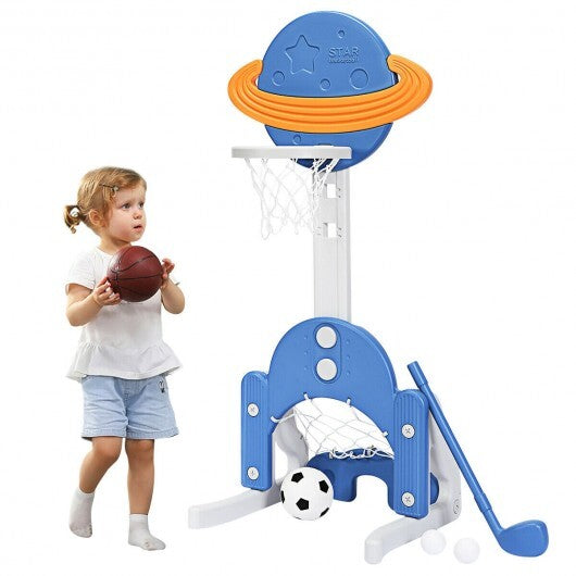 3 in 1 Height Adjustable Kids Basketball Hoop Set with Balls-Blue - Color: Blue LuxuryLifeWay Online Store