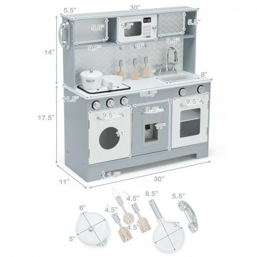 Pretend Play Kitchen Wooden Toy Set for Kids with Realistic Light and Sound