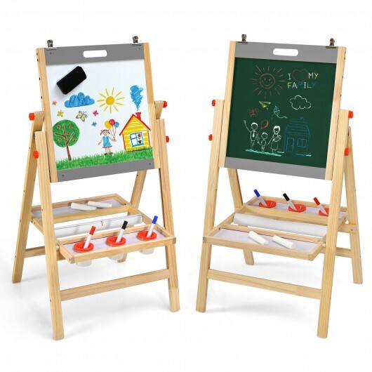 Kids Art Easel with Paper Roll Double Sided Chalkboard and Whiteboard-Gray LuxuryLifeWay Online Store