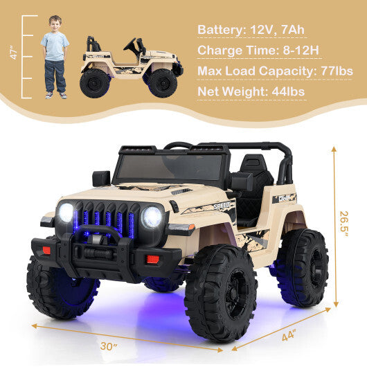 12V Kids Ride-on Jeep Car with 2.4 G Remote Control-Khaki - Color: Khaki LuxuryLifeWay Online Store