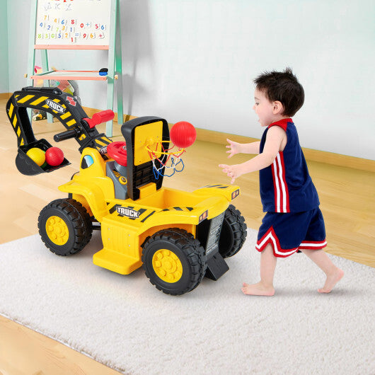 6V Kids Ride On Excavator Fun Digger with Folding Basketball Hoop LuxuryLifeWay Online Store