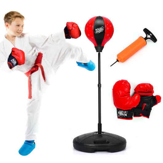 Kids Adjustable Stand Punching Bag Toy Set with Boxing Glove-Red LuxuryLifeWay Online Store