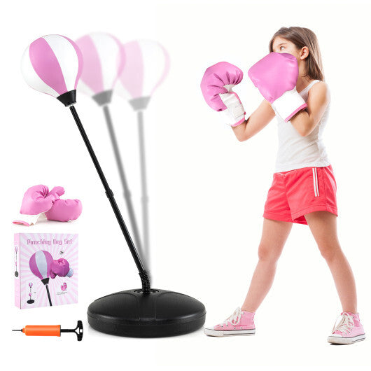 Kids Adjustable Stand Punching Bag Toy Set with Boxing Glove-Red LuxuryLifeWay Online Store