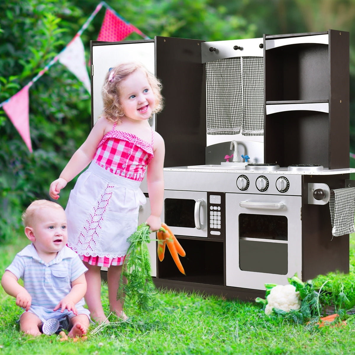 Kids Wooden Modern Kitchen Cooking Pretend Play Set - Color: Coffee LuxuryLifeWay Online Store