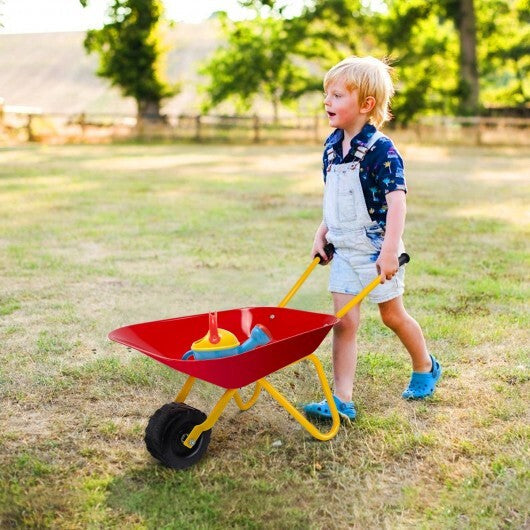 Outdoor Garden Backyard Play Toy Kids Metal Wheelbarrow-Red LuxuryLifeWay Online Store