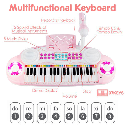 37-key Kids Electronic Piano Keyboard Playset-Pink LuxuryLifeWay Online Store