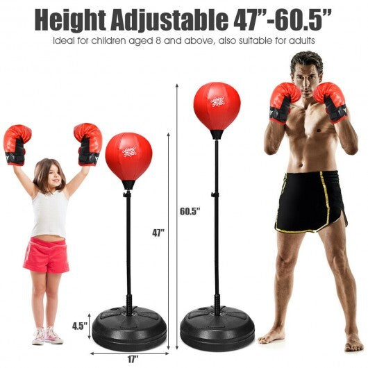 Adjustable Height Punching Bag with Stand Plus Boxing Gloves for Both Adults and Kids - Color: Black & Red LuxuryLifeWay Online Store