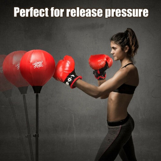 Adjustable Height Punching Bag with Stand Plus Boxing Gloves for Both Adults and Kids - Color: Black & Red LuxuryLifeWay Online Store