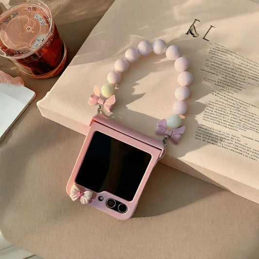 Cute Bow Chain Bracelet Hinge Case for Samsung Galaxy Z Flip 3 4 5 6 7 - Stylish Protective Cover for ZFlip5 ZFlip6 Phones LuxuryLifeWay Online Store
