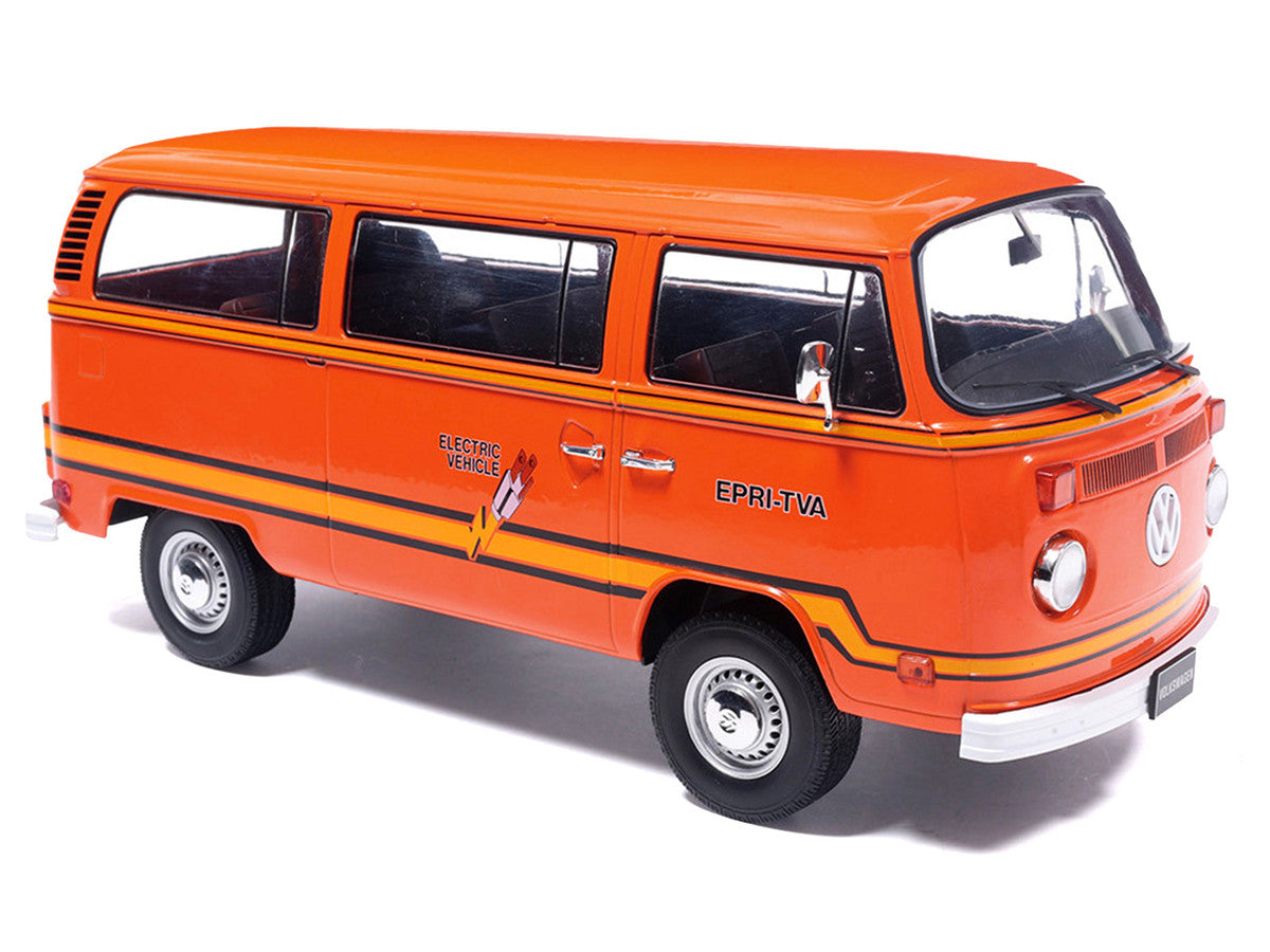 1978 Volkswagen Type 2 Bus "Elektrotransporter" Orange with Yellow Stripes 1/18 Diecast Model by IXO Models LuxuryLifeWay Online Store