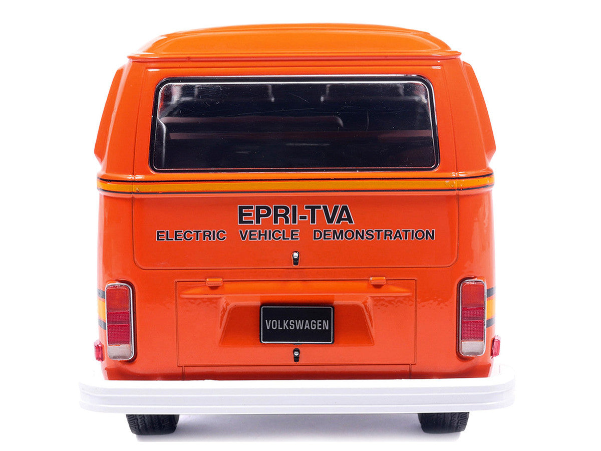 1978 Volkswagen Type 2 Bus "Elektrotransporter" Orange with Yellow Stripes 1/18 Diecast Model by IXO Models LuxuryLifeWay Online Store