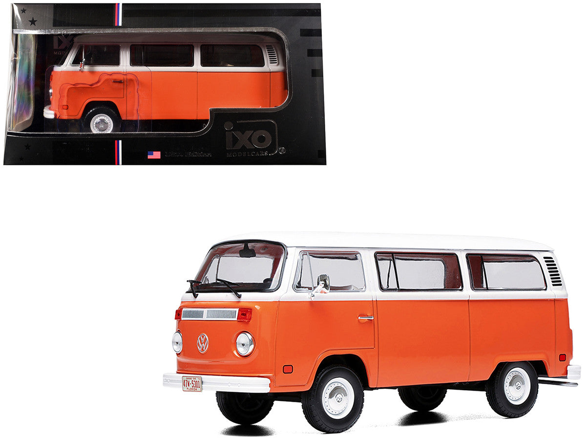 1974 Volkswagen T2 Bus Orange and White 1/24 Diecast Model by IXO Models LuxuryLifeWay Online Store