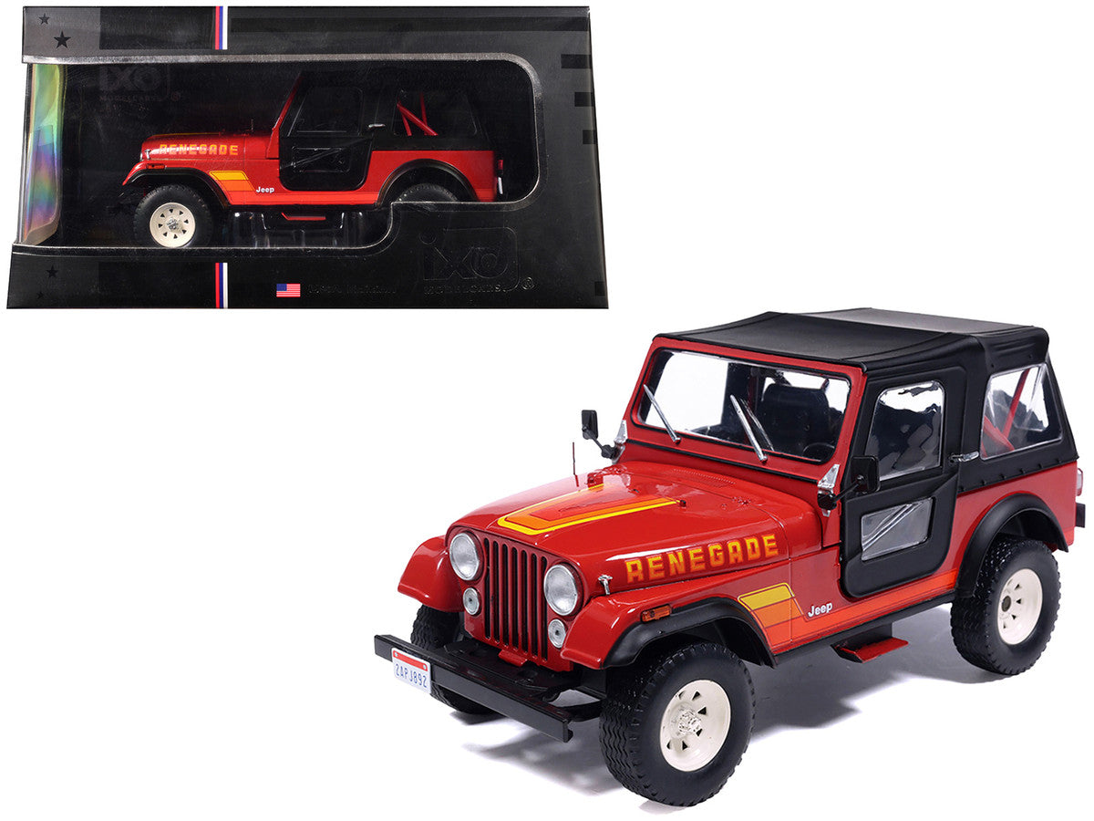 1983 Jeep Renegade Red with Stripes and Black Top 1/24 Diecast Model by IXO Models LuxuryLifeWay Online Store