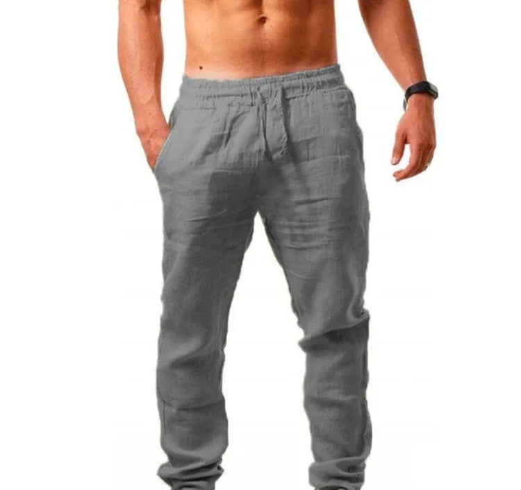 Summer Men Sport Gym Pants Soild Cotton Linen Pants Breathable Casual Training Trousers Joggers Hip Pop Sweatpants Streetwear Pi-Mart