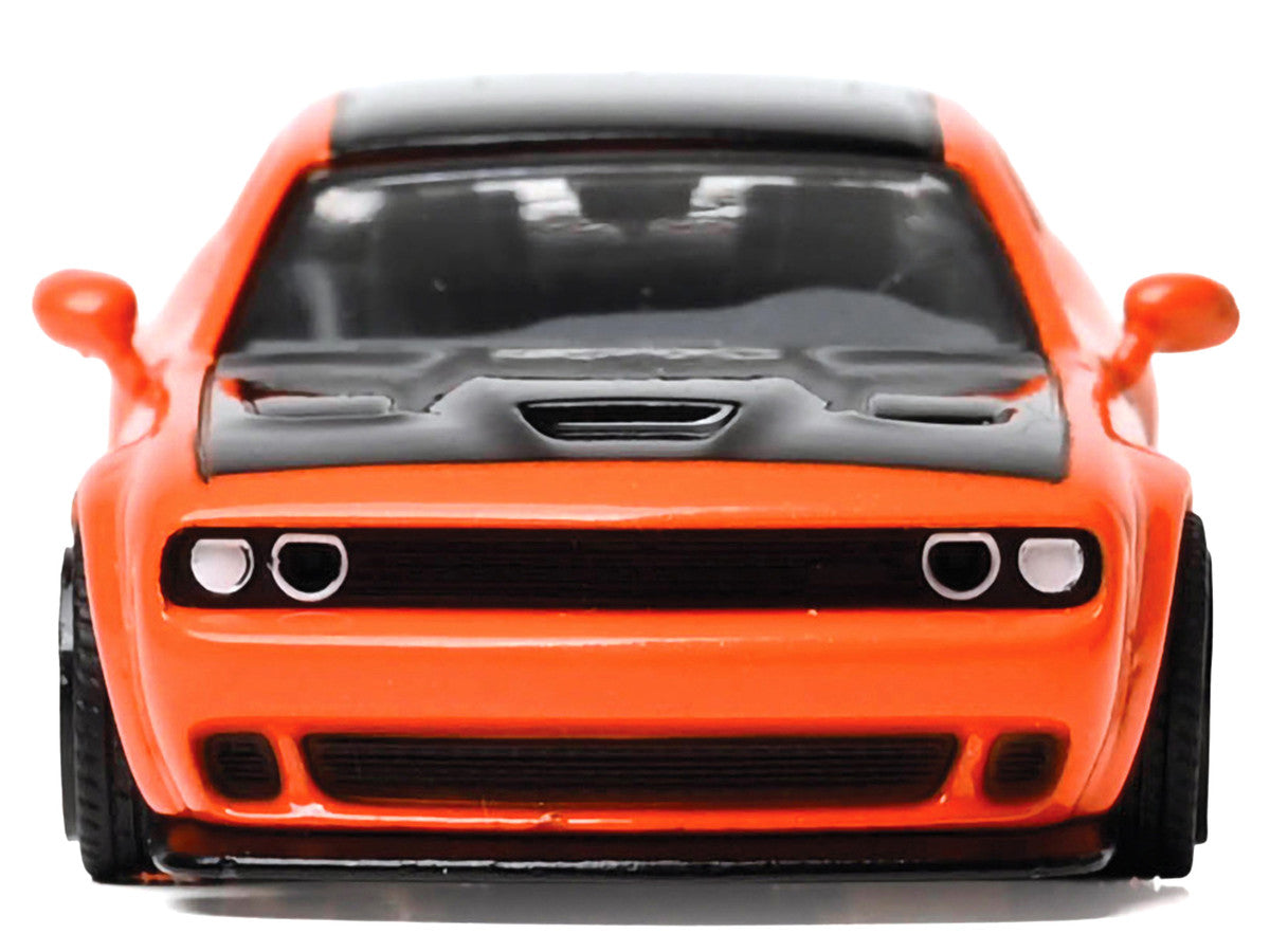 2018 Dodge Challenger SRT Hellcat Go Mango Orange with Matt Black Hood and Top 1/64 Diecast Model Car by IXO Models LuxuryLifeWay Online Store