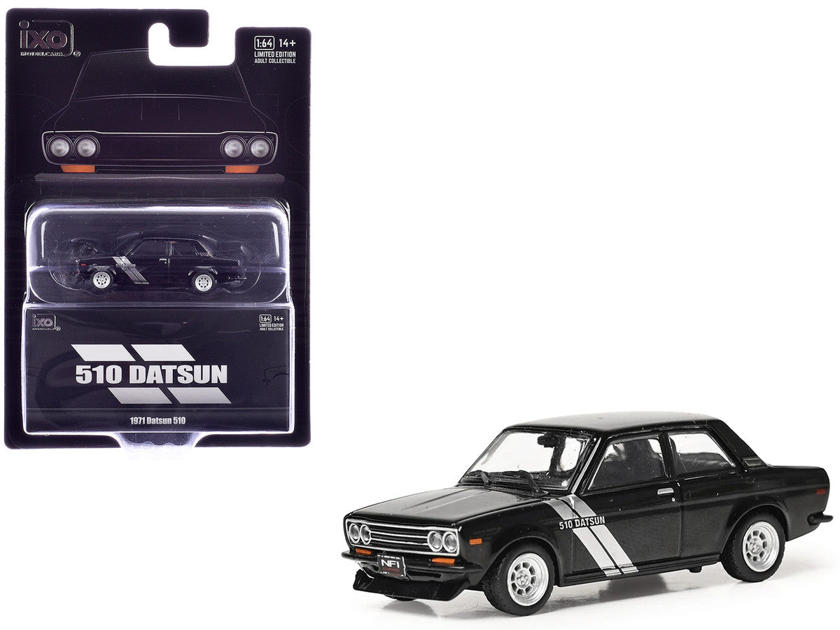 1971 Datsun 510 Black with Silver Stripes 1/64 Diecast Model Car by IXO Models LuxuryLifeWay Online Store