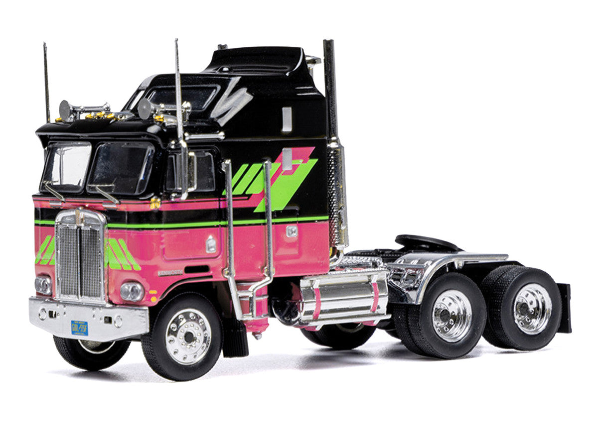 1976 Kenworth K100 Aerodyne Truck Tractor Black and Pink with Graphics 1/64 Diecast Model by IXO Models LuxuryLifeWay Online Store