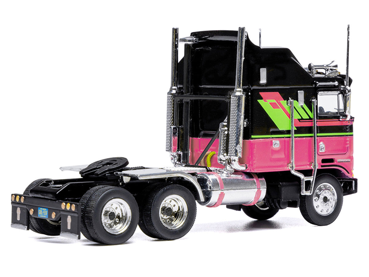 1976 Kenworth K100 Aerodyne Truck Tractor Black and Pink with Graphics 1/64 Diecast Model by IXO Models LuxuryLifeWay Online Store