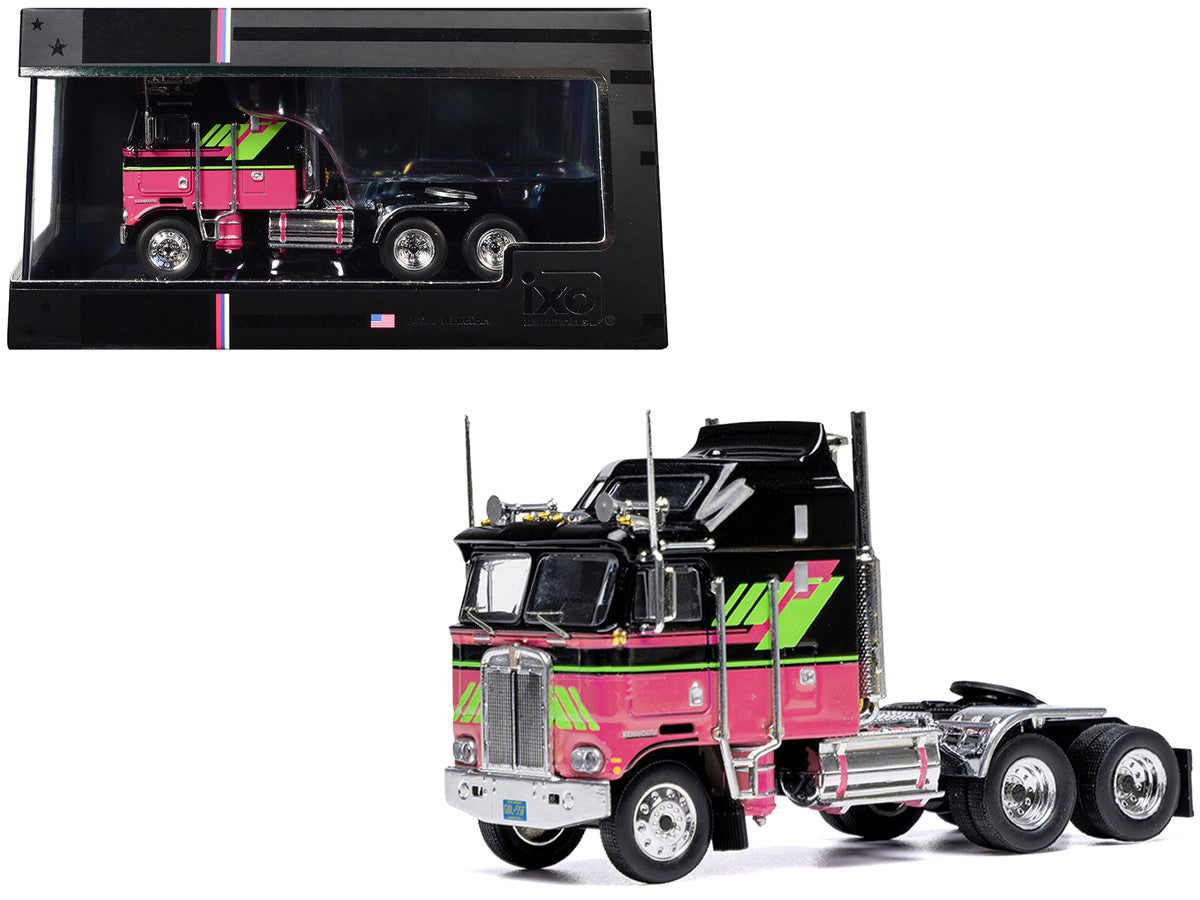 1976 Kenworth K100 Aerodyne Truck Tractor Black and Pink with Graphics 1/64 Diecast Model by IXO Models LuxuryLifeWay Online Store
