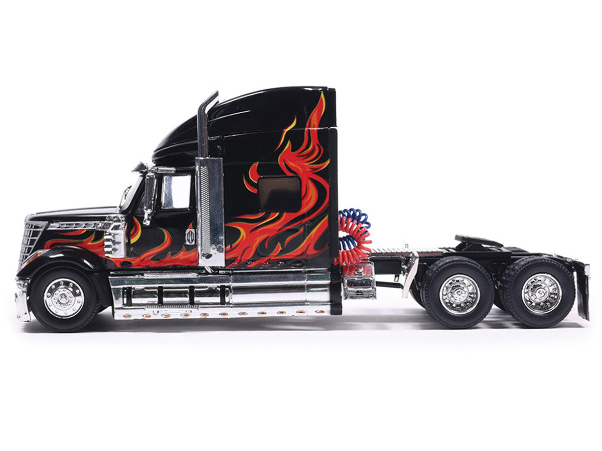 2010 International Lonestar Truck Tractor Black with Flame Graphics 1/64 Diecast Model by IXO Models LuxuryLifeWay Online Store