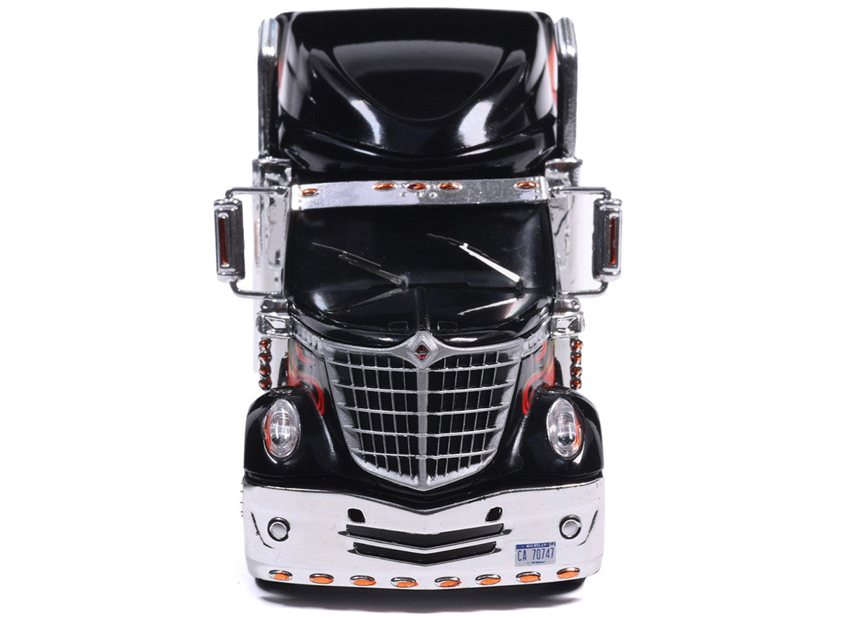 2010 International Lonestar Truck Tractor Black with Flame Graphics 1/64 Diecast Model by IXO Models LuxuryLifeWay Online Store