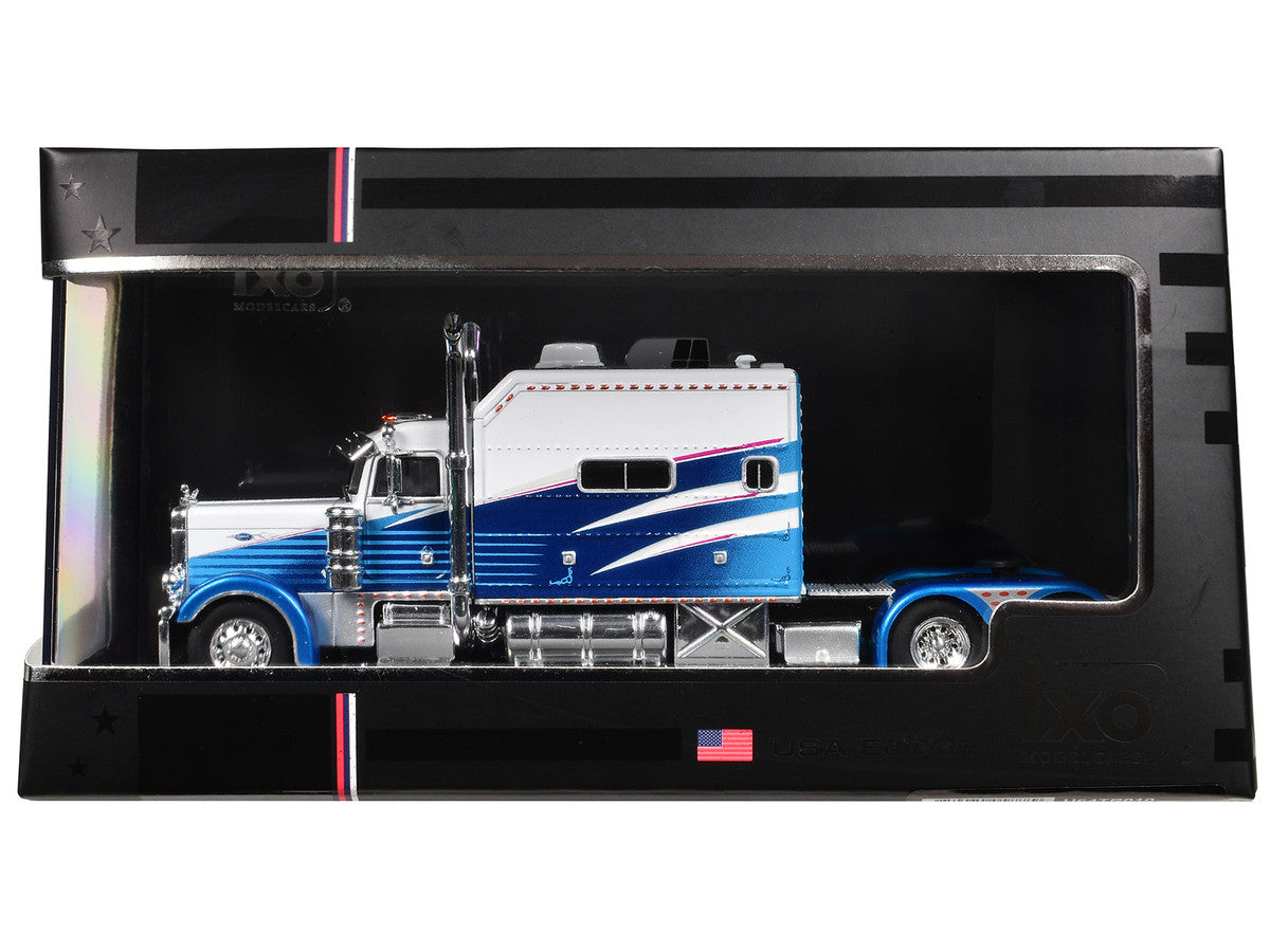 2002 Peterbilt 379 Truck Tractor White and Blue with Graphics 1/64 Diecast Model by IXO Models LuxuryLifeWay Online Store