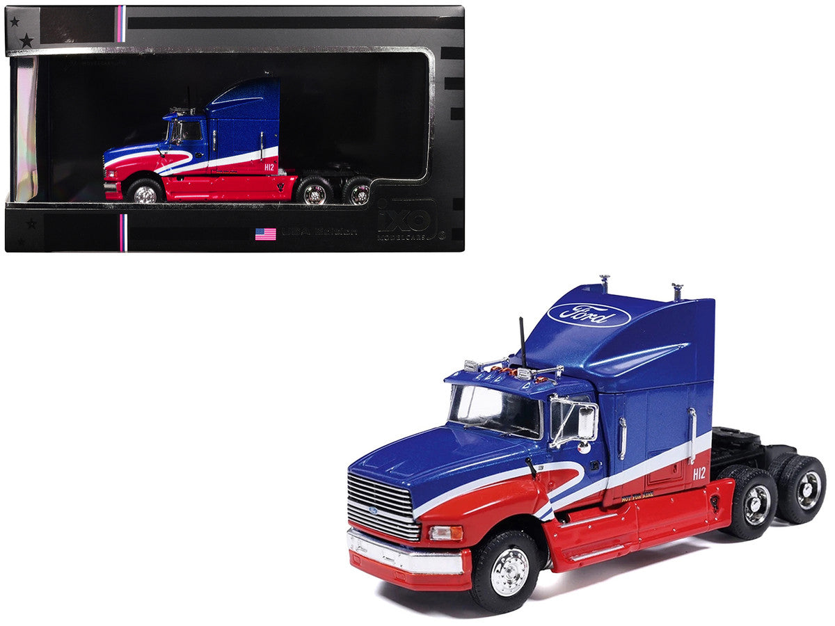 1990 Ford Aeromax Truck Tractor Blue Metallic and Red with White Stripes 1/64 Diecast Model Car by IXO Models LuxuryLifeWay Online Store