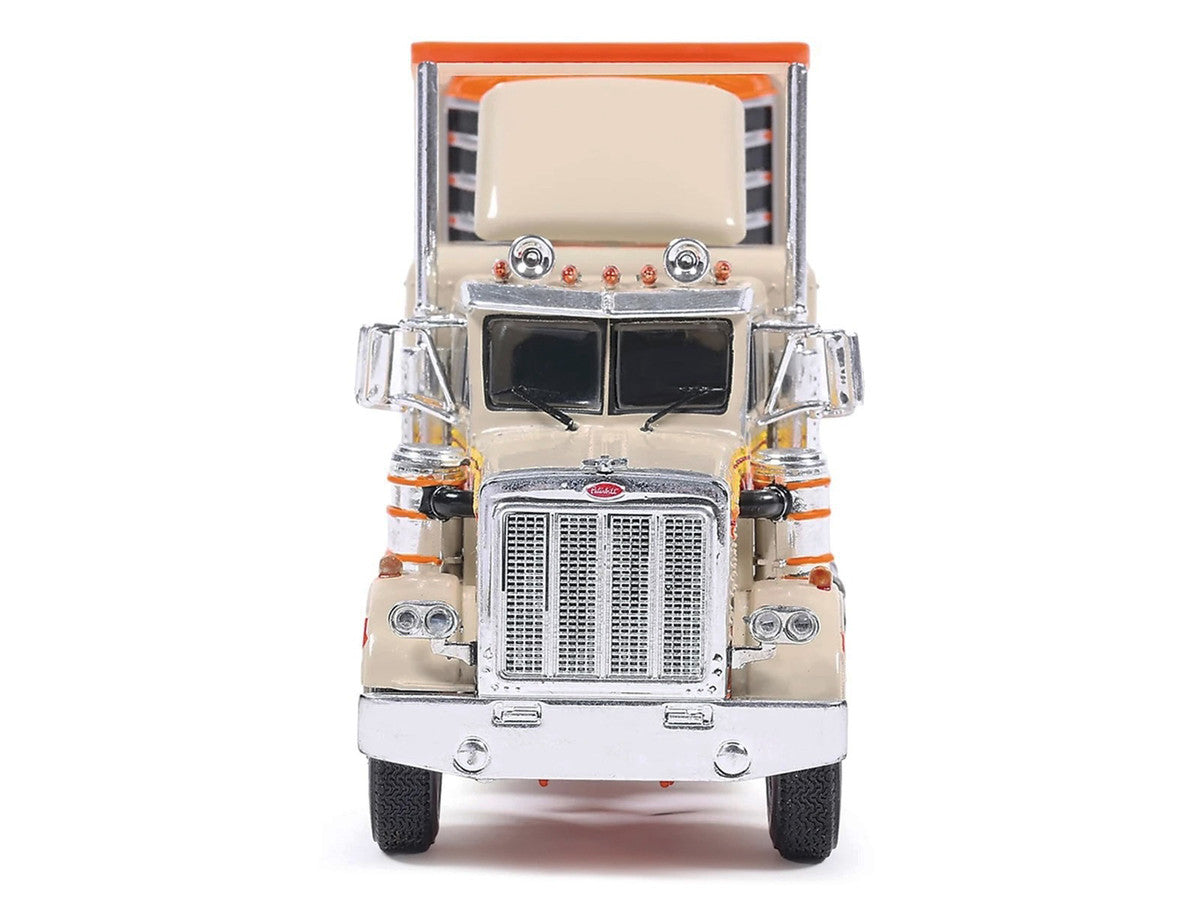 1973 Peterbilt 359 Truck Tractor with Sleeper Cab Cream with Orange and Yellow Stripes and Refrigerate Modern Trailer 1/64 Diecast Model Car by IXO Models LuxuryLifeWay Online Store