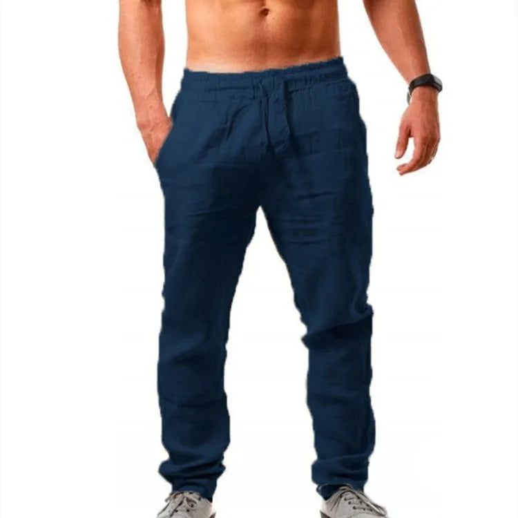 Summer Men Sport Gym Pants Soild Cotton Linen Pants Breathable Casual Training Trousers Joggers Hip Pop Sweatpants Streetwear Pi-Mart