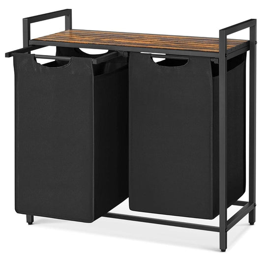 Metal Wood Industrial Modern Laundry Sorter Hamper Black/Brown LuxuryLifeWay Online Store