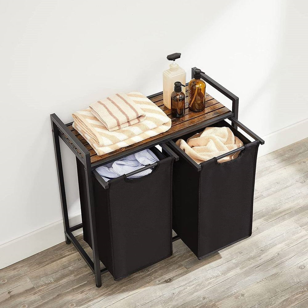Metal Wood Industrial Modern Laundry Sorter Hamper Black/Brown LuxuryLifeWay Online Store