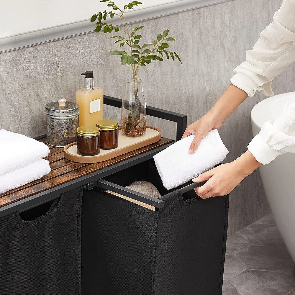 Metal Wood Industrial Modern Laundry Sorter Hamper Black/Brown LuxuryLifeWay Online Store