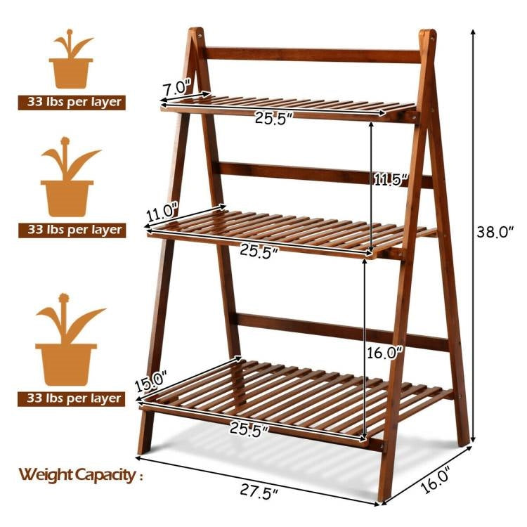 Farmhouse Indoor/Outdoor 3 Tier Folding Plant Stand Planter Shelving Unit LuxuryLifeWay Online Store