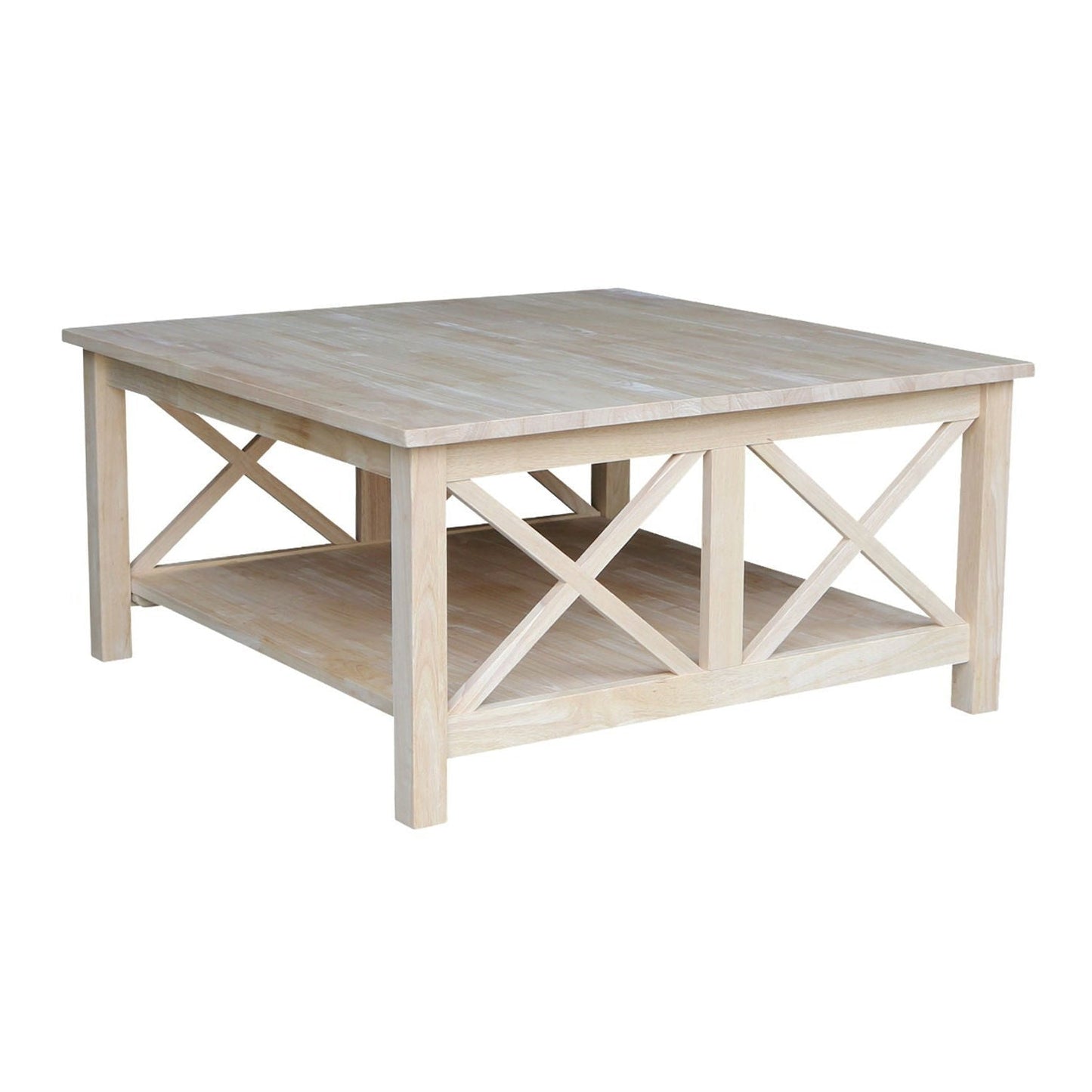 Square Unfinished Solid Wood Coffee Table with Bottom Shelf LuxuryLifeWay Online Store