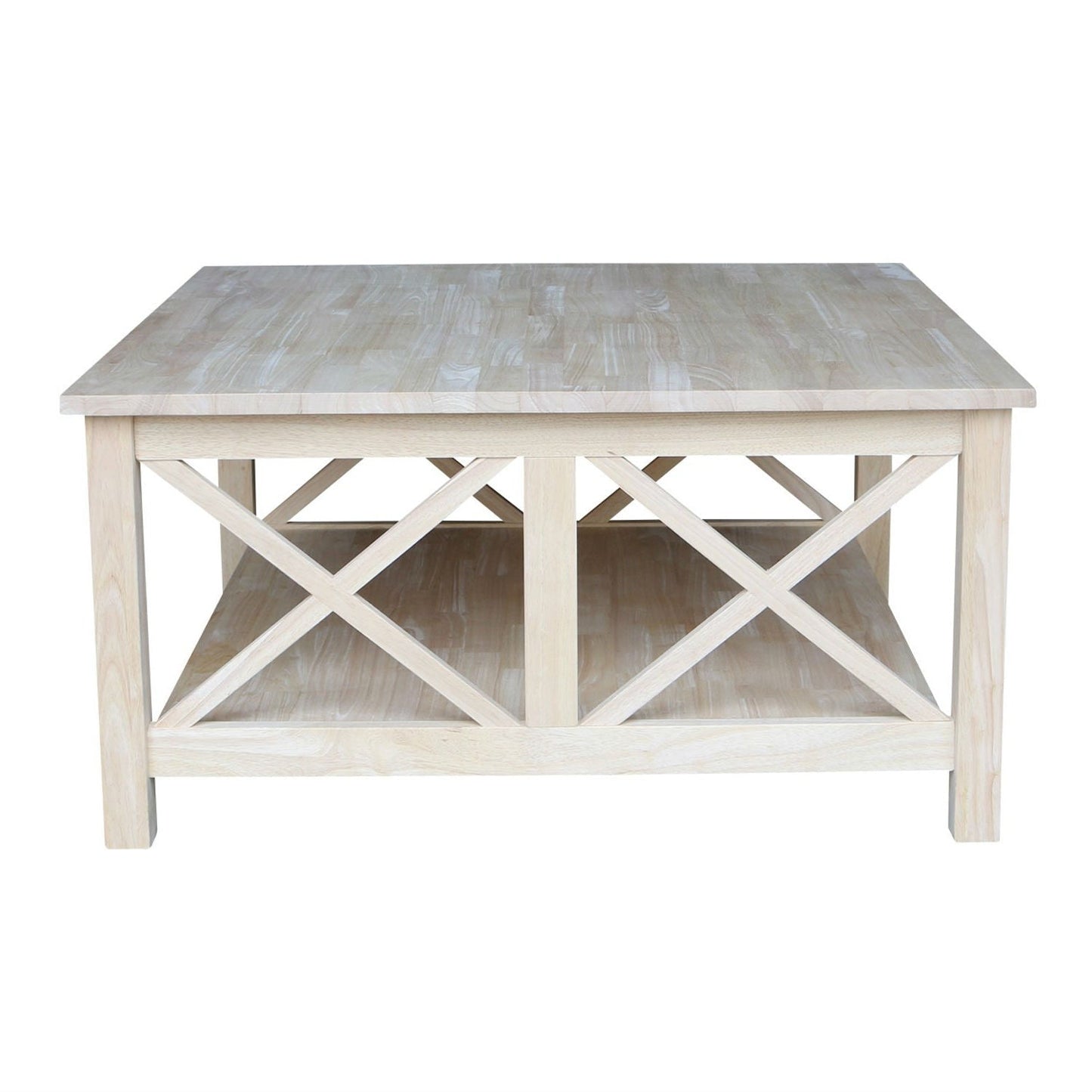 Square Unfinished Solid Wood Coffee Table with Bottom Shelf LuxuryLifeWay Online Store