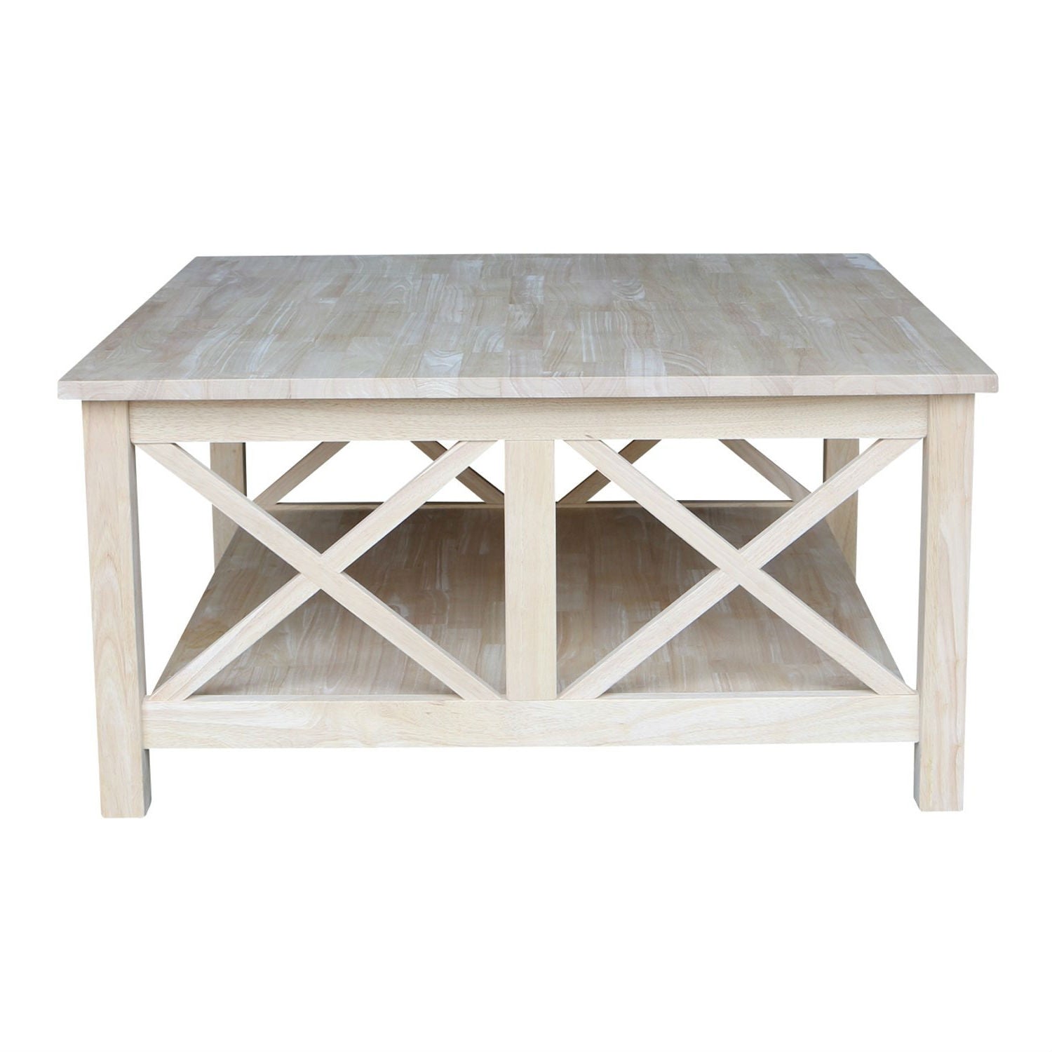 Square Unfinished Solid Wood Coffee Table with Bottom Shelf LuxuryLifeWay Online Store