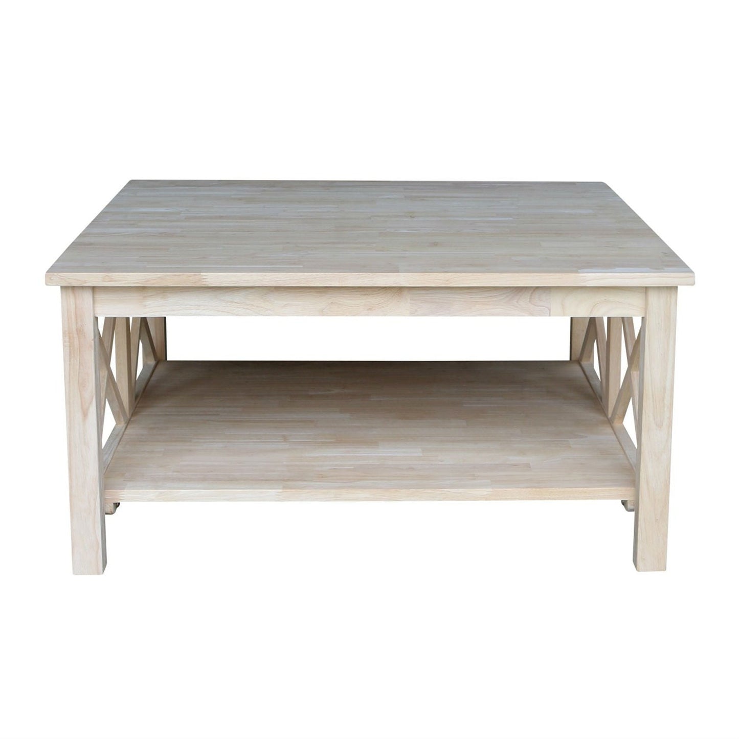 Square Unfinished Solid Wood Coffee Table with Bottom Shelf LuxuryLifeWay Online Store