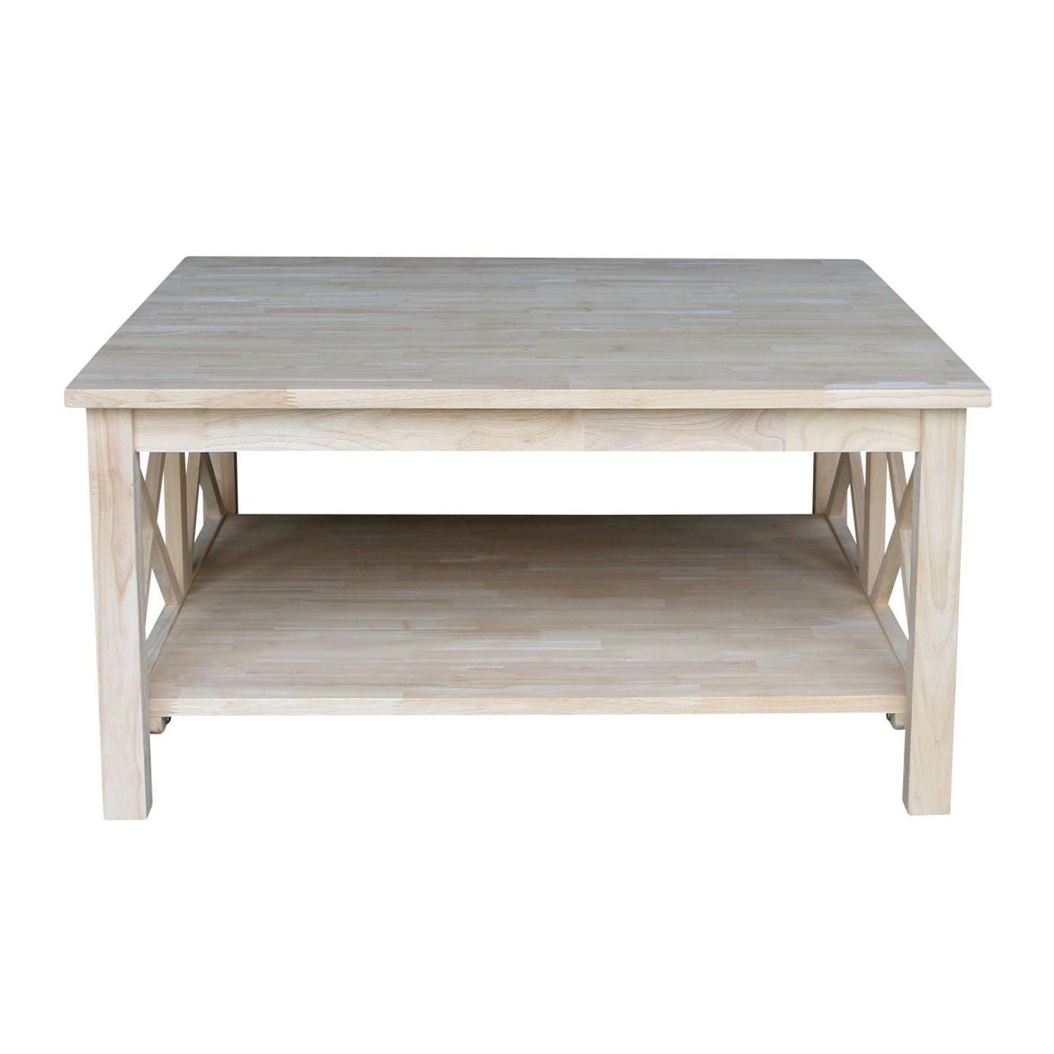 Square Unfinished Solid Wood Coffee Table with Bottom Shelf LuxuryLifeWay Online Store