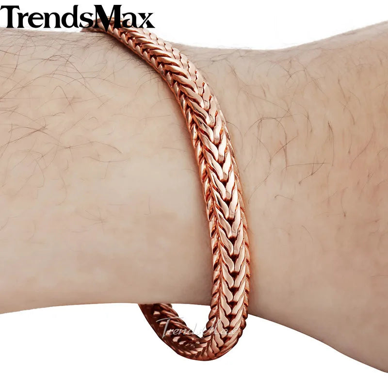 Trendsmax 585 Rose Gold Color Bracelet for Women Men Foxtail Link Chain Bracelet Male Wristband Fashion Jewelry 6mm 8inch GB254 Pi-Mart