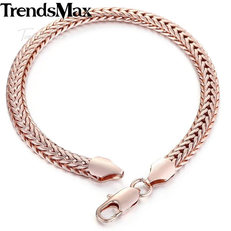 Trendsmax 585 Rose Gold Color Bracelet for Women Men Foxtail Link Chain Bracelet Male Wristband Fashion Jewelry 6mm 8inch GB254 Pi-Mart