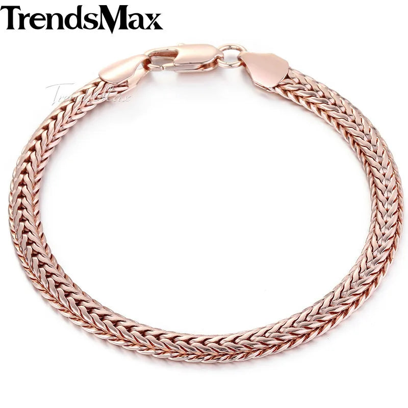 Trendsmax 585 Rose Gold Color Bracelet for Women Men Foxtail Link Chain Bracelet Male Wristband Fashion Jewelry 6mm 8inch GB254 Pi-Mart