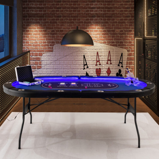 Foldable 10-Player Poker Table with LED Lights and USB Ports Ideal for Texas Casino-Green LuxuryLifeWay Online Store