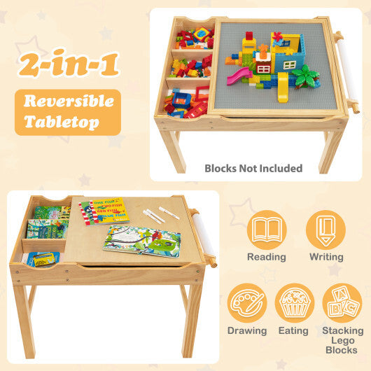 Wooden Kids Multi Activity Play Table with Storage Paper Roll-White