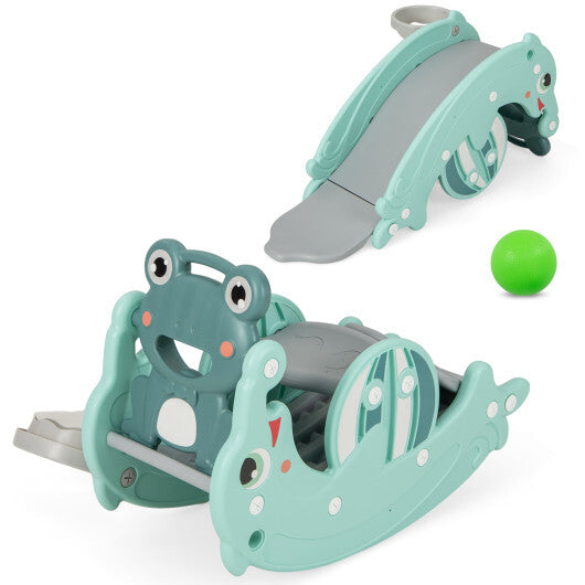 3-in-1 Kids Slide Rocking Horse Set Convertible Toddler Slide with Basketball Hoop-Green LuxuryLifeWay Online Store