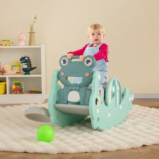 3-in-1 Kids Slide Rocking Horse Set Convertible Toddler Slide with Basketball Hoop-Green LuxuryLifeWay Online Store